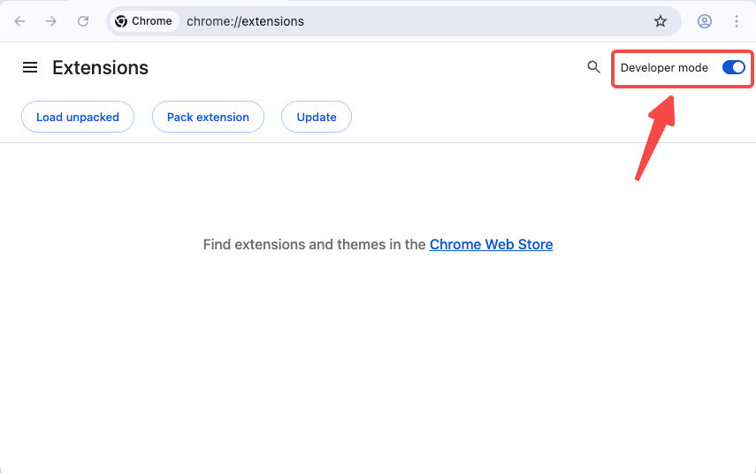 Enable "Developer mode" on the Extensions page